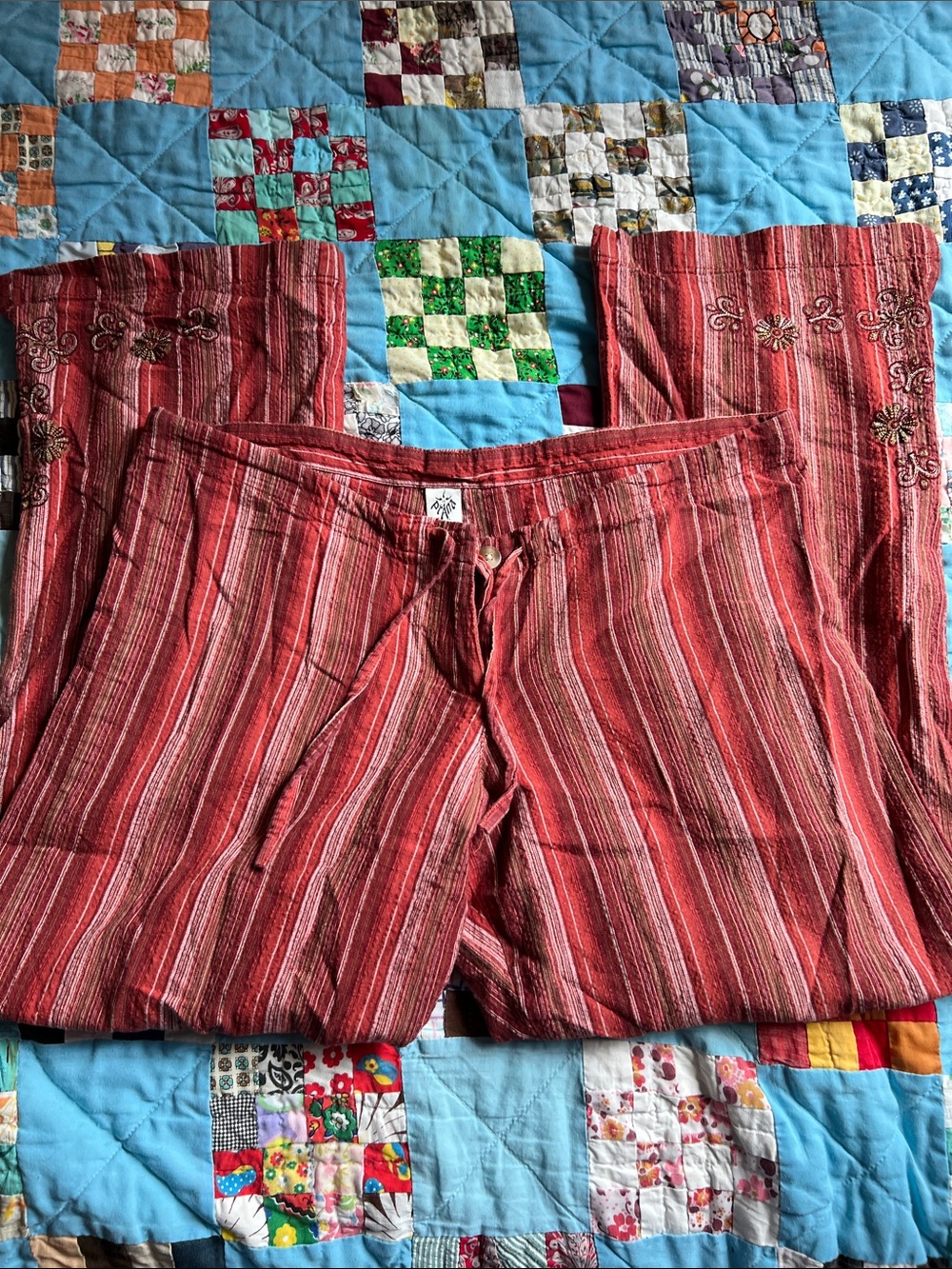 Prana Striped Red Drawstring cropped Pants